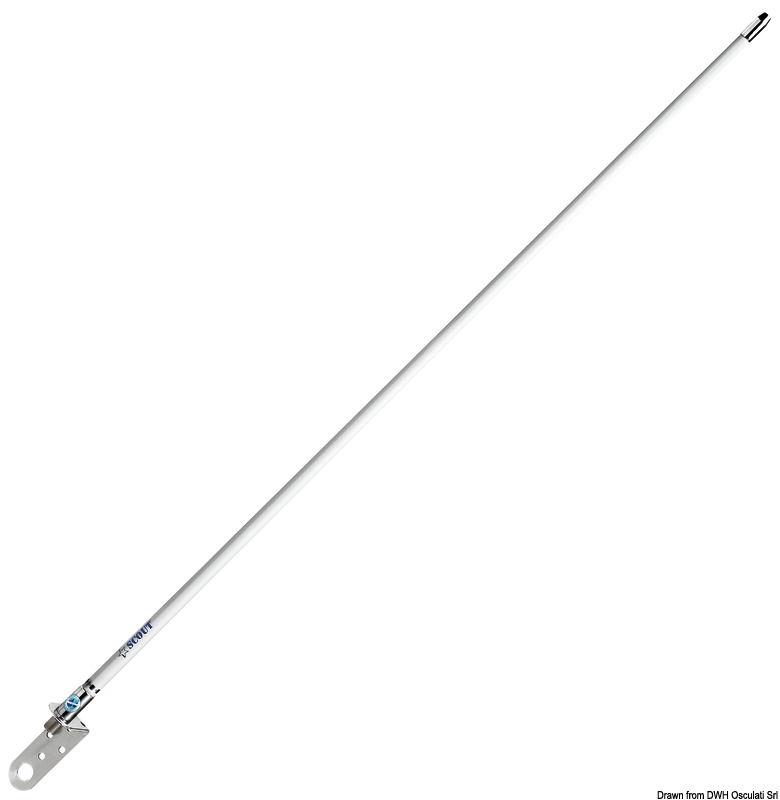 Antenna VHF lunghezza 1.0 m, frequenza 156-162 MHz, potenza 50W, guadagno 3dB. Stilo in vetroresina, puntale in ottone cromato appositamente studiato per poter installare Windex 15 (non incluso). Permette di liberare spazio in testa d’albero istallando antenna VHF e Windex nello stesso punto. Fornito con staffa in accaio inox spessore 3 mm. Fornito con connettore tipo N femmina.