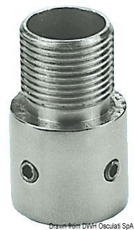 In acciaio inox AISI 316 con filetto standard per antenne GPS/VHF. Si adatta a tubi del Ø di 25 mm e, con l’ausilio di una tee (vedi 41.115.25/41.112.25 o simili) di un tubo inox da 25 mm, permette di prolungare quanto si voglia l’antenna.