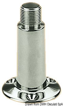 Fusa in acciaio inox AISI 316, lucidata a specchio, qualità eccelsa. Altezza 102 mm, Ø base 73 mm, filetto standard.