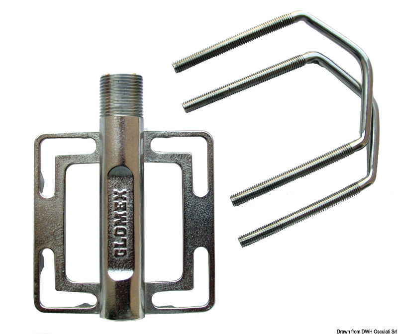 In acciaio inox elettrolucidato, per tubi 22/80 mm. Filetto universale antenne 1" x 1/4