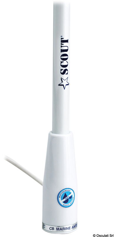 Corpo in vetroresina bianco ghiaccio con filtro anti-UV, con spessore di 1,4 mm, interamente riempita di poliuretano waterproof. Completa di 5 m di cavo coassiale RG-58 e connettore PL-259. Lunghezza 1,5 m, attacco standard 1" x 14 filetti. Massima potenza d'entrata 10 W.