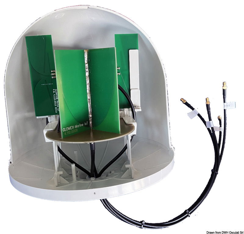 Antenna multi-band 5G/4G(LTE)/GSM/UMTS/GPRS/ad alte prestazioni.È la soluzione ideale per interfacciarsi con il weBBoat® Link PRO 5G con un'unica antenna omnidirezionale in un radome di 250x300mm (10x12”) con 4 terminali pigtail SMA female. Due terminali fanno riferimento a due antenne a dipolo, ottimizzate per frequenze da 1.5GHz a 6GHz; altri due terminali sono associati a una doppia antenna a monopolo, ottimizzati per frequenze da 600MHz fino a 6GHz.Può essere utilizzata anche in accoppiamento ad altri router 5G, rispettando in fase d'installazione i range di frequenza.1.5dB di guadagno realizzato a 600MHz.7dB di guadagno realizzato a 6GHz.Leggera e resistente agli urti, alla corrosione e alle condizioni ambientali estreme.2 antenne a dipolo a banda larga a polarizzazione verticale + 1 antenna a doppio monopolo.