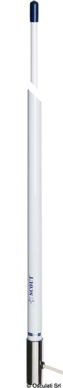 Antenna in vetroresina bianco ghiaccio con filtro anti-UV, riempita di poliuretano waterproof, ad elevata resistenza con spessore di 1,5 mm. Lunghezza 2,40 m, attacco standard 1" x 14 filetti in ottone cromato. Guadagno 3 dB e massima potenza d’entrata 50 W. Completa di 5 m di cavo RG-58 e connettore PL-259. Ideale per imbarcazioni di medie e grandi dimensioni.