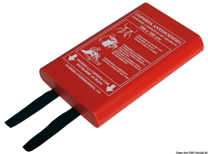 Regolamentare certificata in accordo con la UNI EN 1869:2002, da installare in prossimità della cucina, può sostituire l’estintore obbligatorio in prossimità del piano cottura.