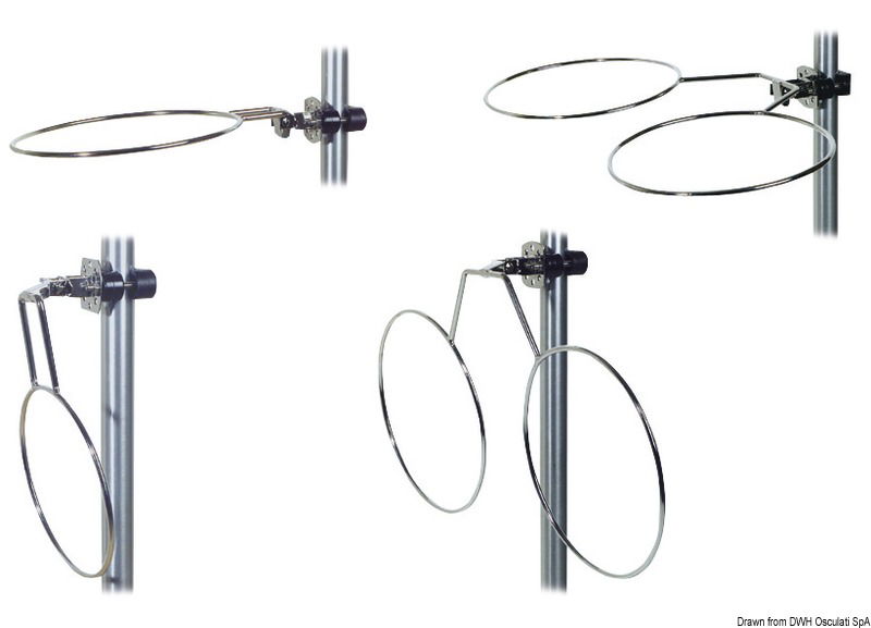 Si montano con un morsetto regolabile su tubi Ø 22/25 mm, oppure su superficie piana. Si abbattono lungo la fiancata o i candelieri. Venduti singolarmente.