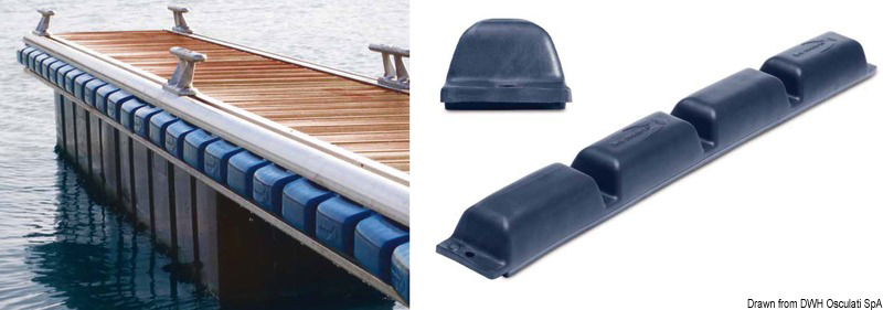 Questo parabordo offre grandissima resistenza agli urti ed agli agenti atmosferici. Non lascia residui o macchie sugli scafi anche in presenza di urti violenti. Possono essere applicati sia su banchine in cemento che su pontili galleggianti.
