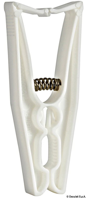 Fabbricate in plastica, tramite ingegnoso sistema di sicurezza, permettono di evitare l'apertura della molletta anche nelle condizioni più gravose. Molla interna in acciaio inox.