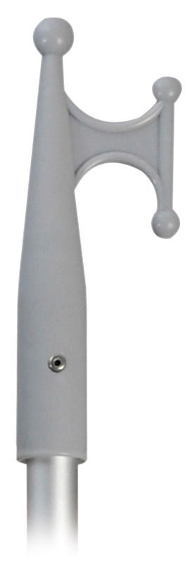 Gancio in nylon grigio, manico in alluminio anodizzato e doppia manopola di impugnatura.