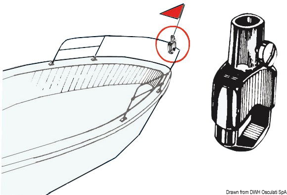 In ottone cromato, con fissaggio a morsetto. Universale per tubi con Ø mm 22/25.