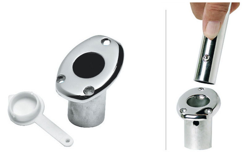 Fabbricate in acciaio inox AISI 316 lucidato a specchio. L’asta si blocca a scatto nella base.