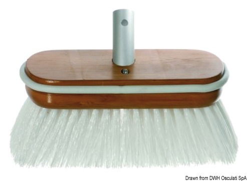 Corpo in legno verniciato con gomma paracolpi perimetrale, passaggio acqua centrale.