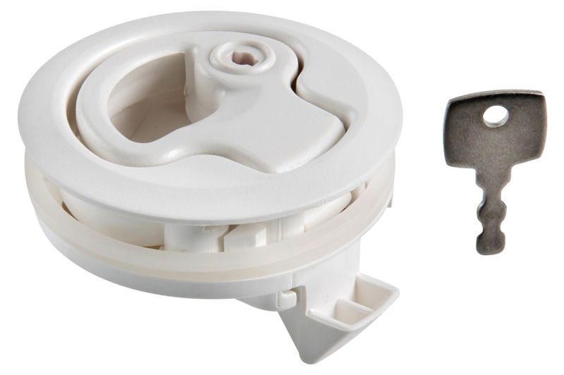 In nylon bianco, completo di squadretta in acciaio inox di battuta e 2 spessori da 2 mm cad.