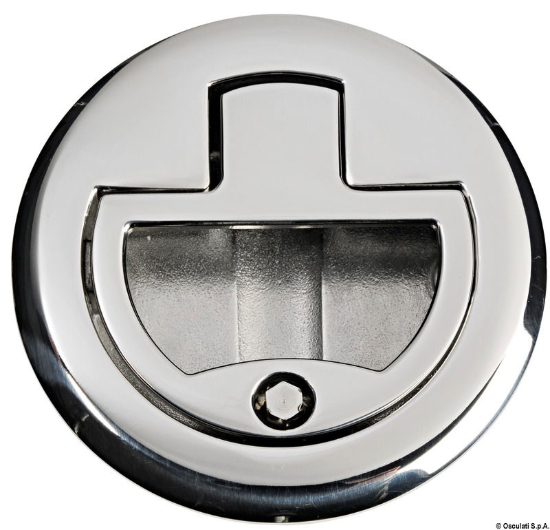 Chiusura a scatto con maniglia rientrante a molla. Tutto acciaio inox AISI 316 lucidato a specchio.