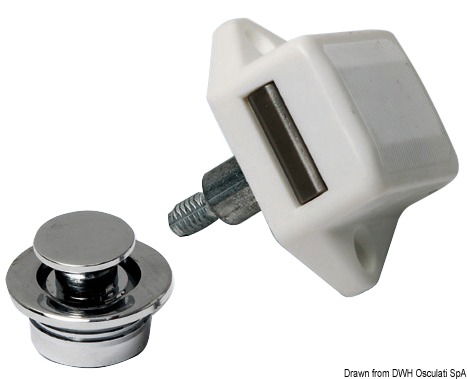 In nylon con pulsante e ghiera in ottone. Foratura per ghiera Ø 26 mm.