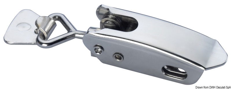 Fabbricate in acciaio inox lucidato è completa di porta-lucchetto e presenta la particolarità di una molla di compensazione interna che elimina qualsiasi possibile vibrazione.