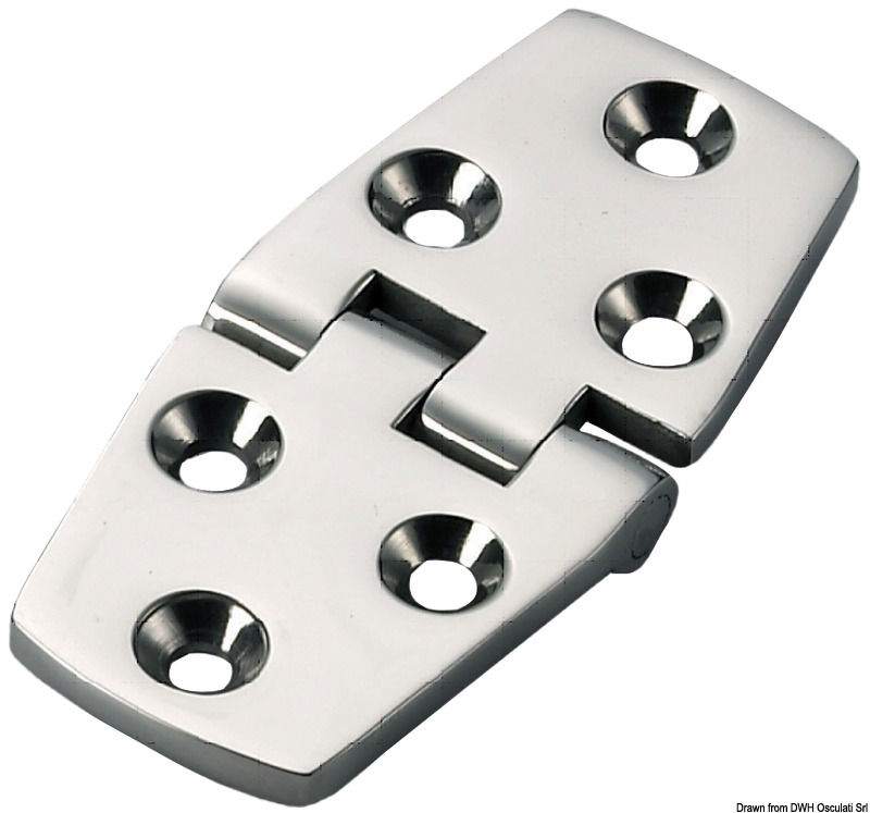 Cerniere in acciaio inox AISI 316 fuse e lucidate a specchio. Robuste, con finitura curata.