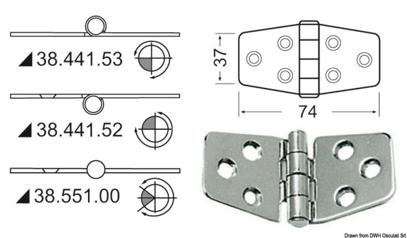 In acciaio inox, lucidate a specchio, con smorzamento delle vibrazioni tramite asse centrale frenato.