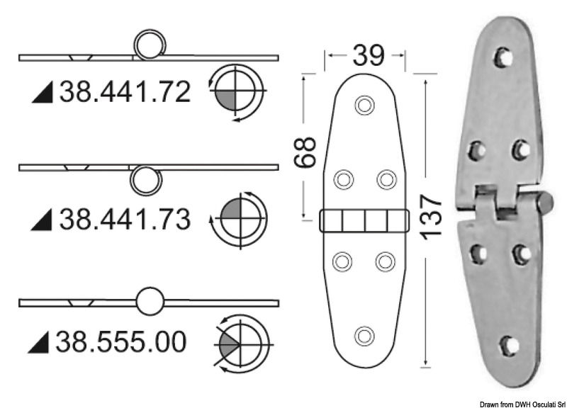 In acciaio inox, lucidate a specchio, con smorzamento delle vibrazioni tramite asse centrale frenato.
