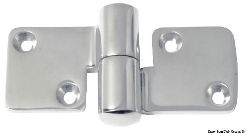 Cerniera in acciaio inox AISI 316 fusa e lucidata a specchio per porte e cofani amovibili, con finitura curata.