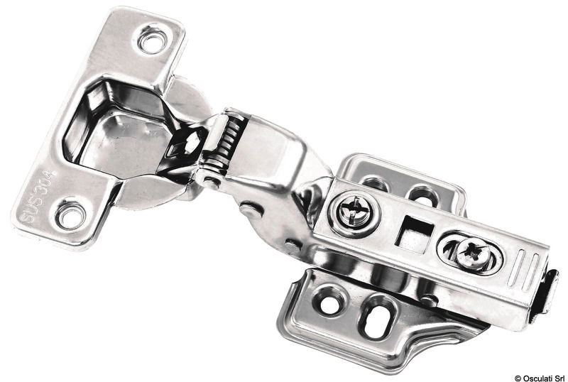 In acciaio inox. Apertura a 105°. Oltre 45° lo sportello resta aperto in qualsiasi posizione si desideri. La chiusura è frenata Soft Close. Complete di dispositivo click-on per sgancio rapido dello sportello.