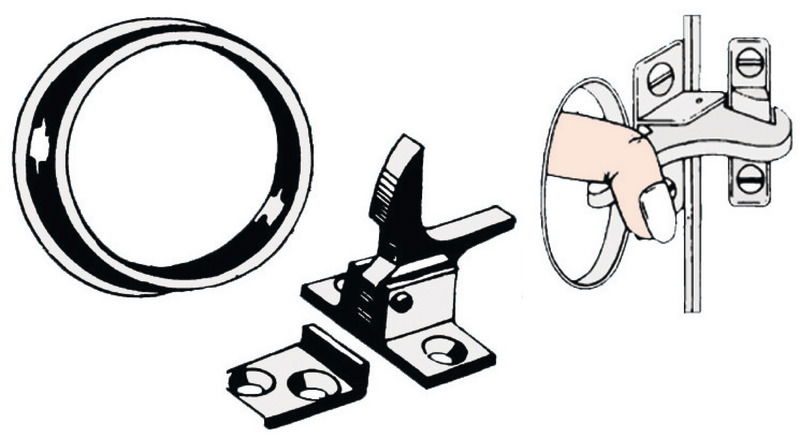 Chiusura a molla in nylon nero con guarnizione del foro in finto legno.