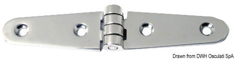 Cerniera fusa "ala lunga” in acciaio inox lucidata a specchio.