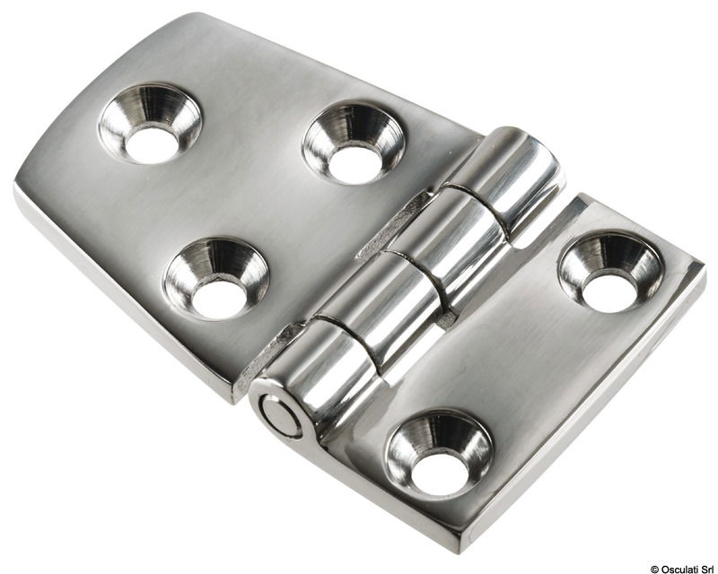 Cerniere in acciaio inox AISI 316 fuse e lucidate a specchio. Robuste, con finitura curata.