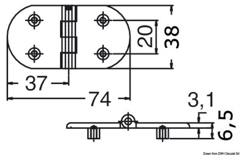 In acciaio inox AISI 316 lucidato a specchio. Fissaggio dal lato inferiore tramite 4 boccole filettate.Asse centrale frenato con movimento SOFT, ed intestato alle estremità.