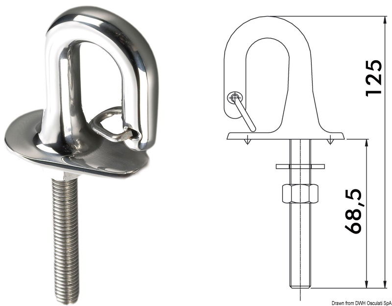 E’ stato creato come aggancio della corda di traino sci sui canotti o su piccoli scafi. E’ molto robusto e funzionale.