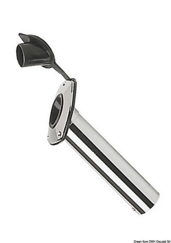 In ottone cromato con boccola di protezione in gomma, misura universale. Munito di spina ferma canna.