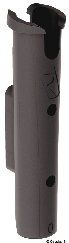 Portacanne singolo o modulare (si possono collegare i moduli tra loro senza fine).Adatto ad impugnature fino a 40 mm.Perno di fine corsa che impedisce la rotazione della canna (removibile).Nelle versione multiple (tra le due canne) vano per esche, attrezzi ed altro.