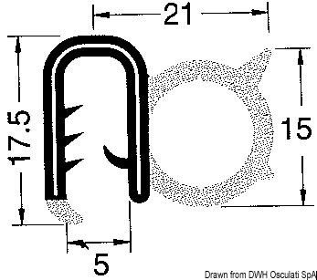 In PVC armato flessibile, completo di guarnizione in neoprene espanso a tenuta stagna. Ideale per gavoni, cofani motore ecc.