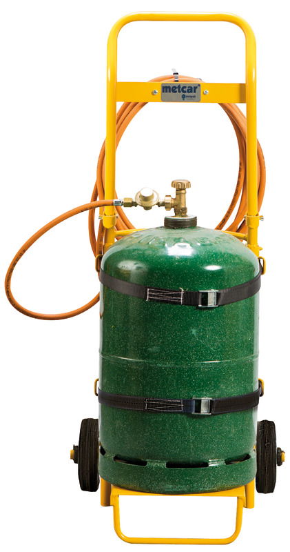 Il carello porta bombola è facile da montare, leggero, pieghevole e maneggevole.Viene fornito con cinghie che servono ad assicurare la bombola durante il trasporto ed un supporto apposito per la termopistola (codice 46.177.00).