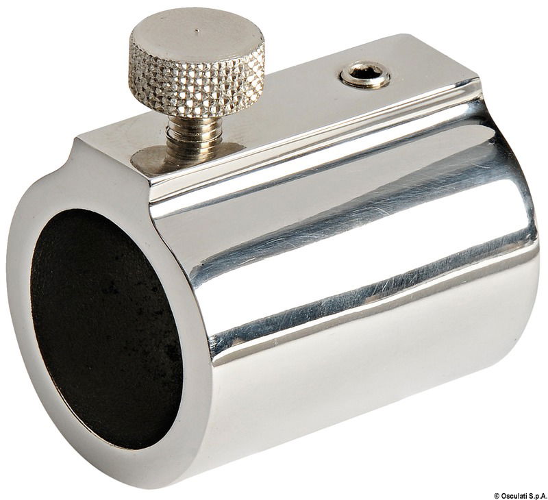 Permette di unire senza saldatura due tubi Ø 22/25 mm oppure di renderli telescopici uno nell'altro. Acciaio inox AISI 316 lucidato a specchio.