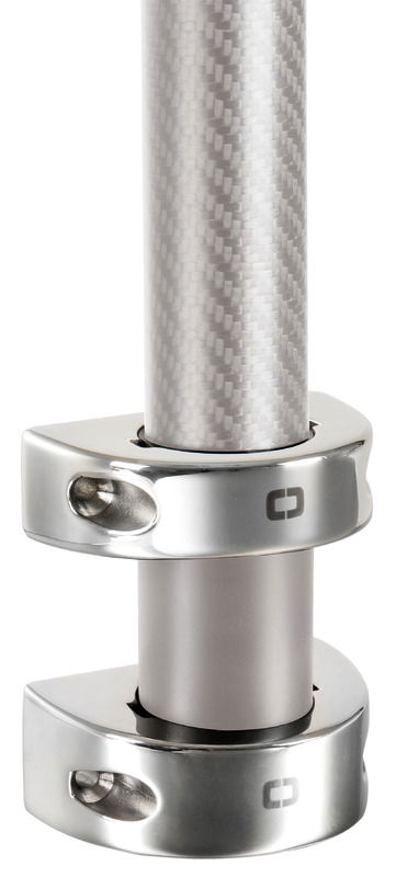 Formata da un doppio supporto, inferiore e superiore, a parete per palo tendalino. Il palo ruota di 90° all'interno del supporto e rimane bloccato. Sistema ad alta finitura estetica grazie alla superficie lucidata a specchio e logo frontale.Fissaggio a parete tramite due viti svasate M6x40 o più lunghe. Supporto inferiore cieco. Supporto superiore passante.