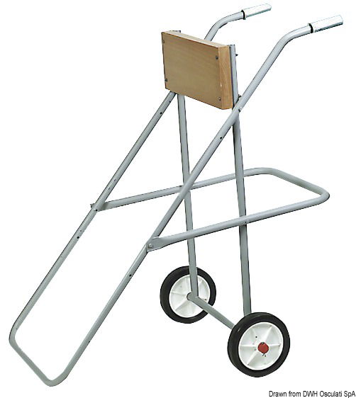 Con ruote e porta serbatoio in tubo acciaio zincato, con tavoletta in faggio evaporato e verniciato ai poliuretani.