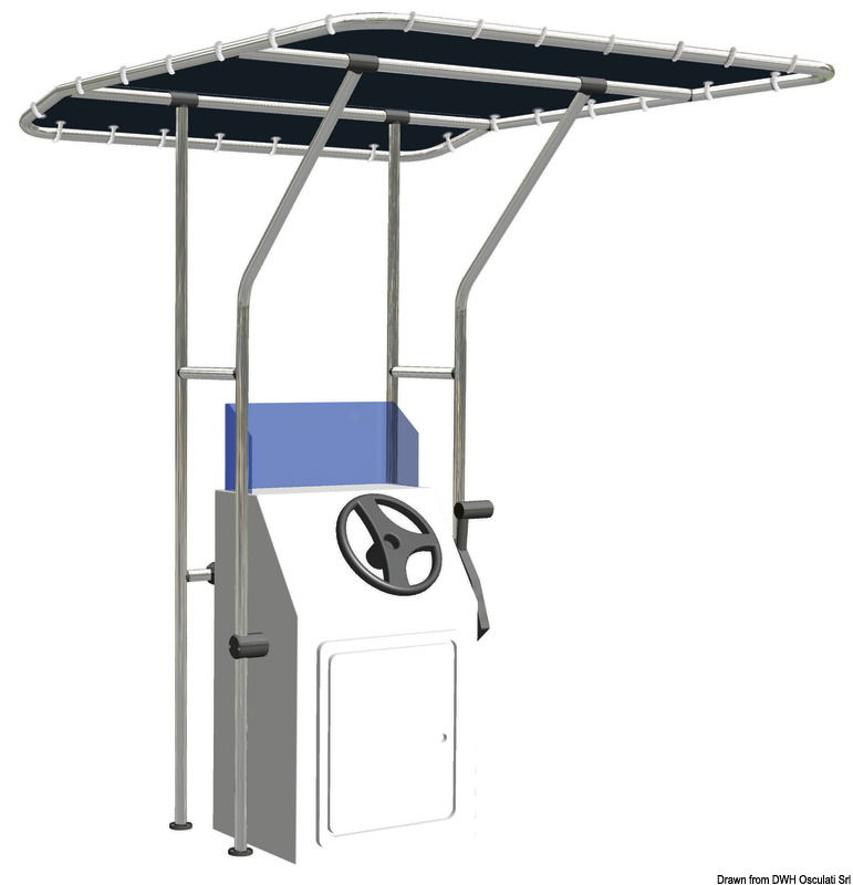 Fabbricati in tubo anodizzato Ø 32 mm. Universale, in quanto gli attacchi possono essere regolati a piacere. Il tessuto del "Top" è in poliestere ATLAS blu da 310 g / m2 impermeabile ed UV resistente e può essere tolto per la manutenzione. Tutti i componenti sono inossidabili.Velocità massima consentita con telo installato: 25 nodi.