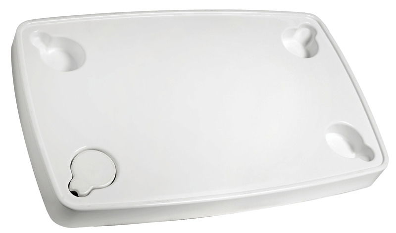 Provvisto di alloggiamenti per tazze, bicchieri, bottiglie che, con appositi tappi in dotazione al tavolo, possono essere livellati per avere una superficie perfettamente liscia.Predisposto per l’accoppiamento con basi 48.418.03; 48.418.20; 48.418.22; 48.418.24 e di qualsiasi tipo con Ø massimo 178 mm le quali vengono incassate a filo nel lato inferiore del tavolo.