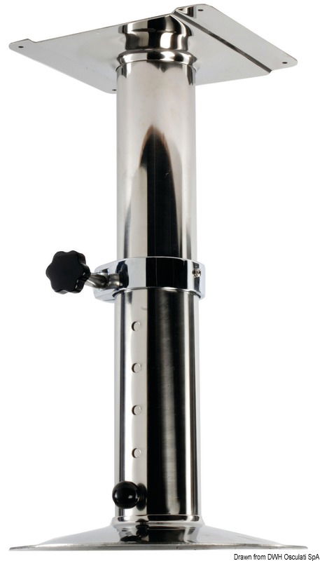 Regolabile in altezza, in acciaio inox. E’ molto robusto e funzionale. Adatto come supporto per tavolo o gamba sedili.