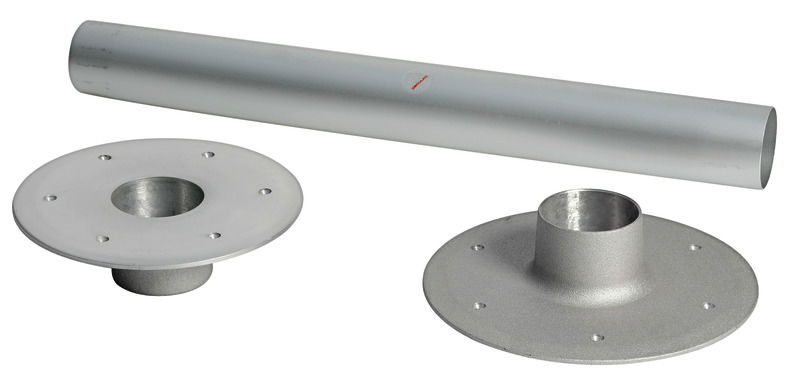 Costituita da due basi in alluminio anodizzato una ad incasso, l'altra esterna, più tubo in alluminio anodizzato Ø 80 mm, munita di innesti conici.