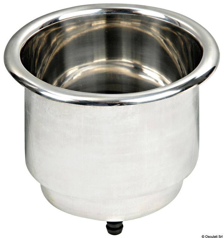 Realizzata in acciaio inox. Doppio diametro per contenere bottiglie e nuove lattine; foro di drenaggio con portagomma collegabile opzionalmente; morbido PVC sul fondo; bordo lucidato a specchio. Fornito con guarnizione autoadesiva per cui non necessita siliconatura velocizzando il montaggio.