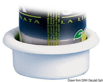 In ABS bianco. Adatto per bicchieri/lattine/tazzotti con manico e bottiglie.