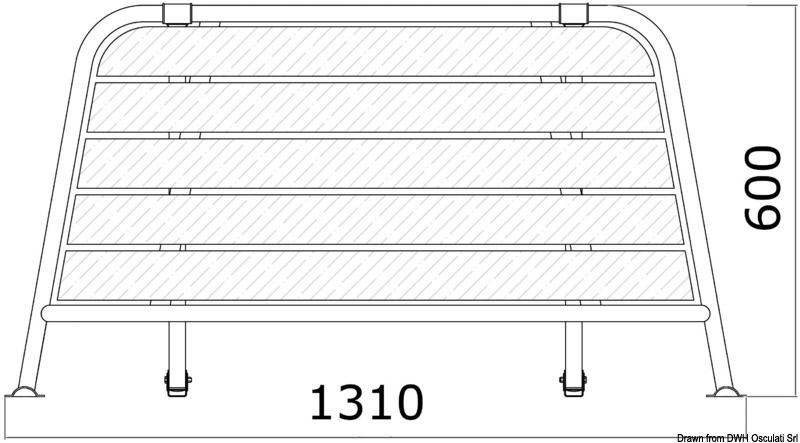 Fabbricate in acciaio inox AISI 316 lucidato a specchio, con parti in legno in vero Iroko. Giunti di fissaggio regolabili.