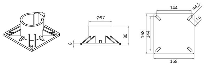 Completi di boccole in nylon antifrizione. Finitura accurata. Tubi con anodizzazione a specchio. Base Ø 230 mm.