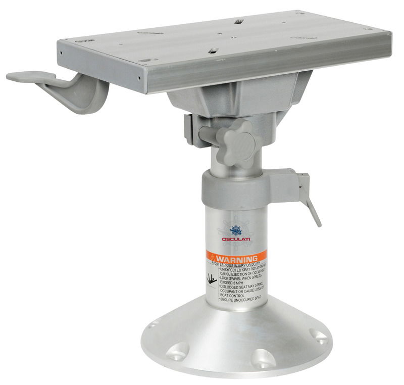 Base e colonna in alluminio anodizzato + supporto sedile con slitta girevole in alluminio anodizzato.