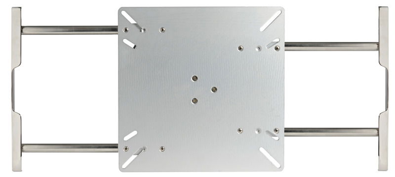 Da applicare sotto la piastra tavolo 48.720.01 e 48.720.03 (già predisposta). Slitte in alluminio anodizzato, supporti e cilindri telescopici in acciaio inox 316 lucidato a specchio.