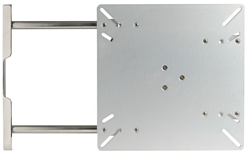 Da applicare sotto la piastra tavolo 48.720.01 e 48.720.03 (già predisposta). Slitte in alluminio anodizzato, supporti e cilindri telescopici in acciaio inox 316 lucidato a specchio.