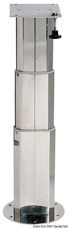 Fabbricato in acciaio inox AISI 316 lucidato a specchio con doppio telescopio azionato da molla a gas. Peso 8 kg. Non necessita di forare il pavimento per la discesa.