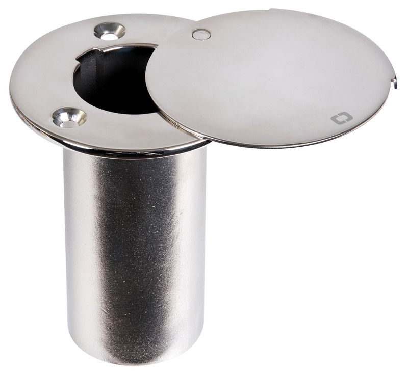 In acciaio inox con chiusura rotante di 180°. Predisposizione drenaggio dell'acqua per tubo Ø 12 mm. La chiusura protegge con discrezione il bicchiere quando non in uso. E' possibile personalizzare la chiusura con logo a richiesta.