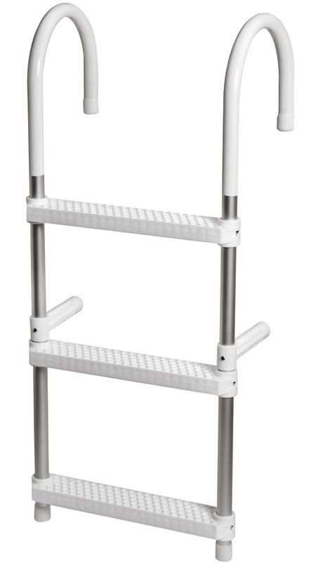 Tubo in alluminio anodizzato. Gradini tecnopolimero. Bracci pieghevoli. Galleggiante.